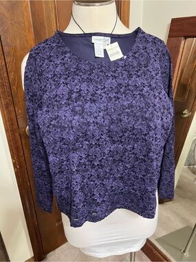 Coldwater Creek Purple Floral Lace Overlay Long Sleeve Top size XS NWT